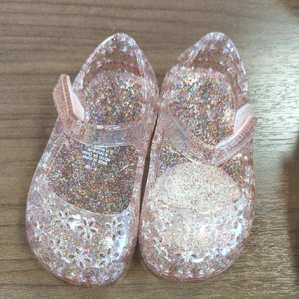 Sparkly Pink Jelly Flip Flops with Strap